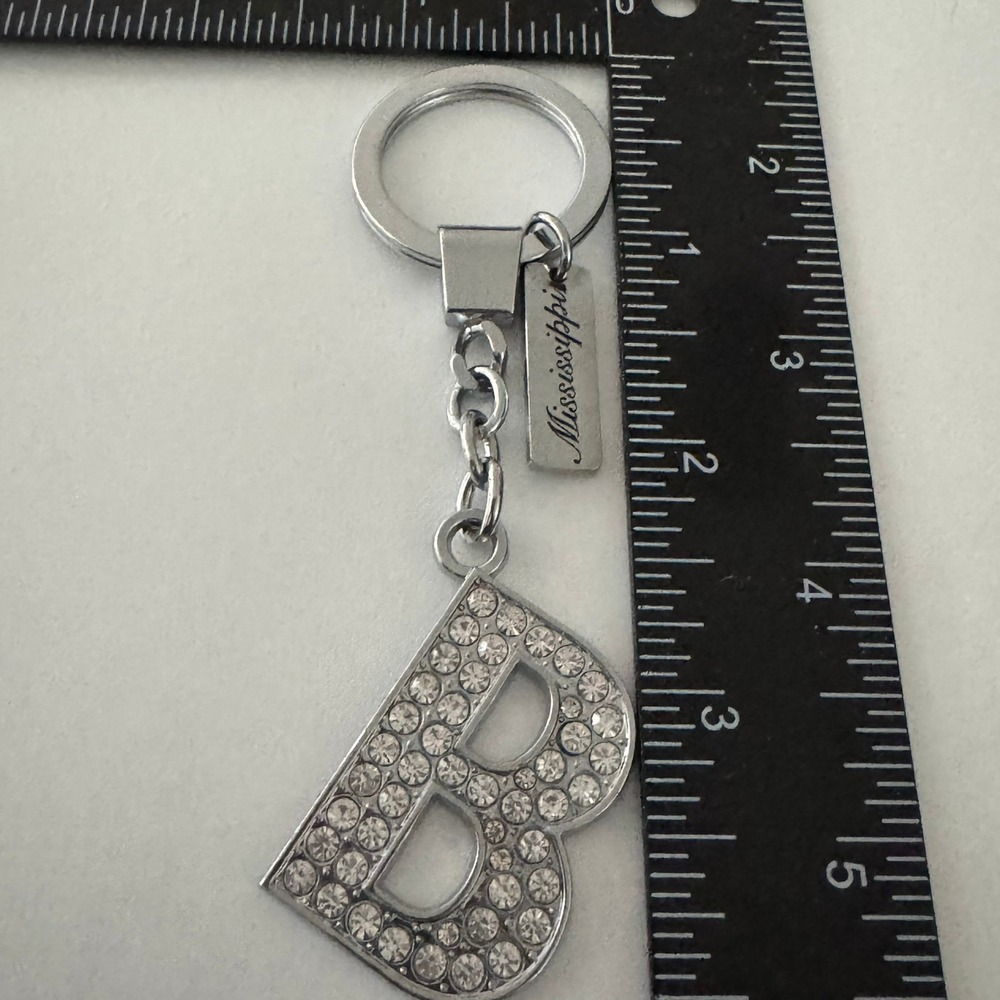 Sparkling Bling Letter B Keychain Rhinestone Alphabet Charm‎ Bag Purse Accessory